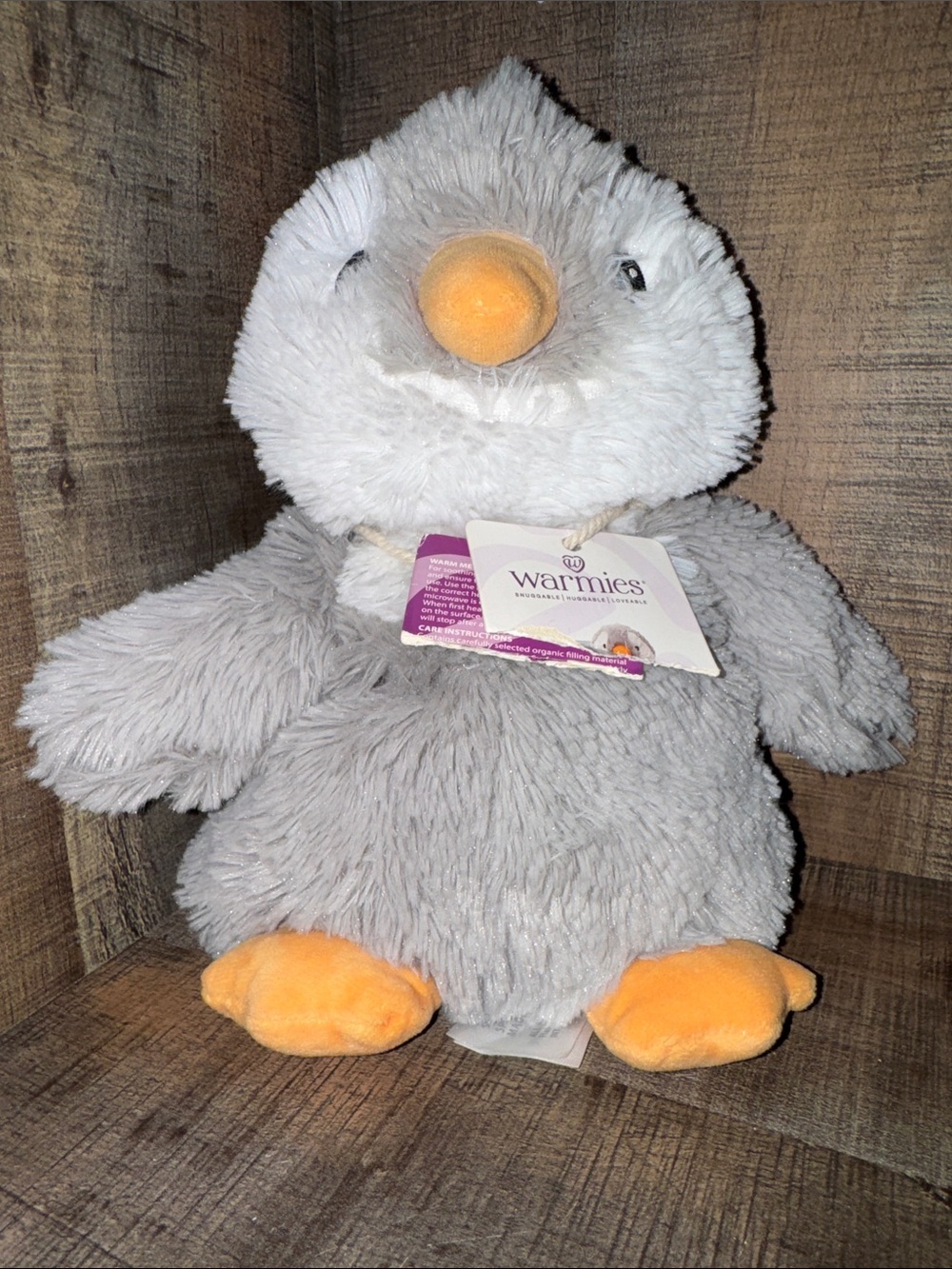 Warmies Grey Plush Penguin Toy with Orange Beak & Feet